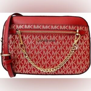 NWT Michael Michael Kors Red Jet Set Zip Chain Crossbody
